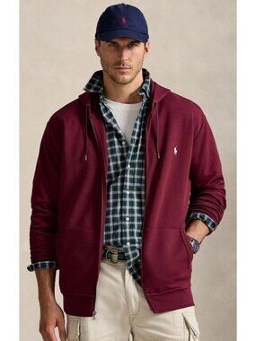 Polo Ralph Lauren Mens Big and Tall Double Knit Full Zip Hoodie in Red Size 2LT